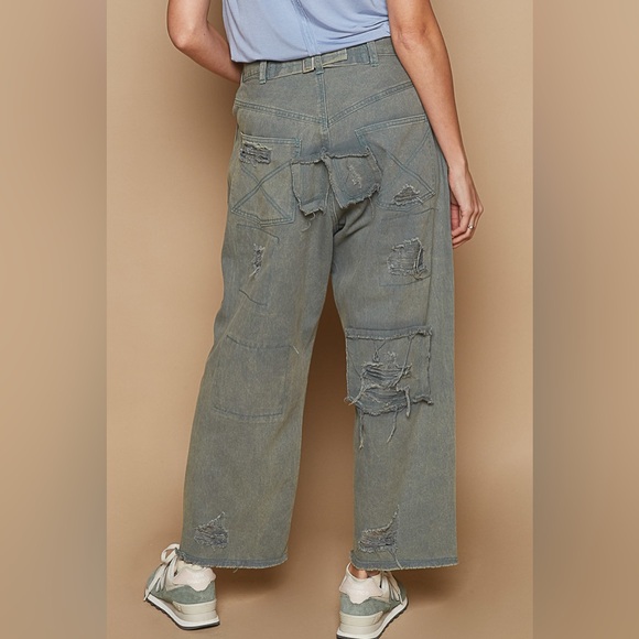 POL Distressed Raw Hem Wide Leg Pants - Picture 3 of 4